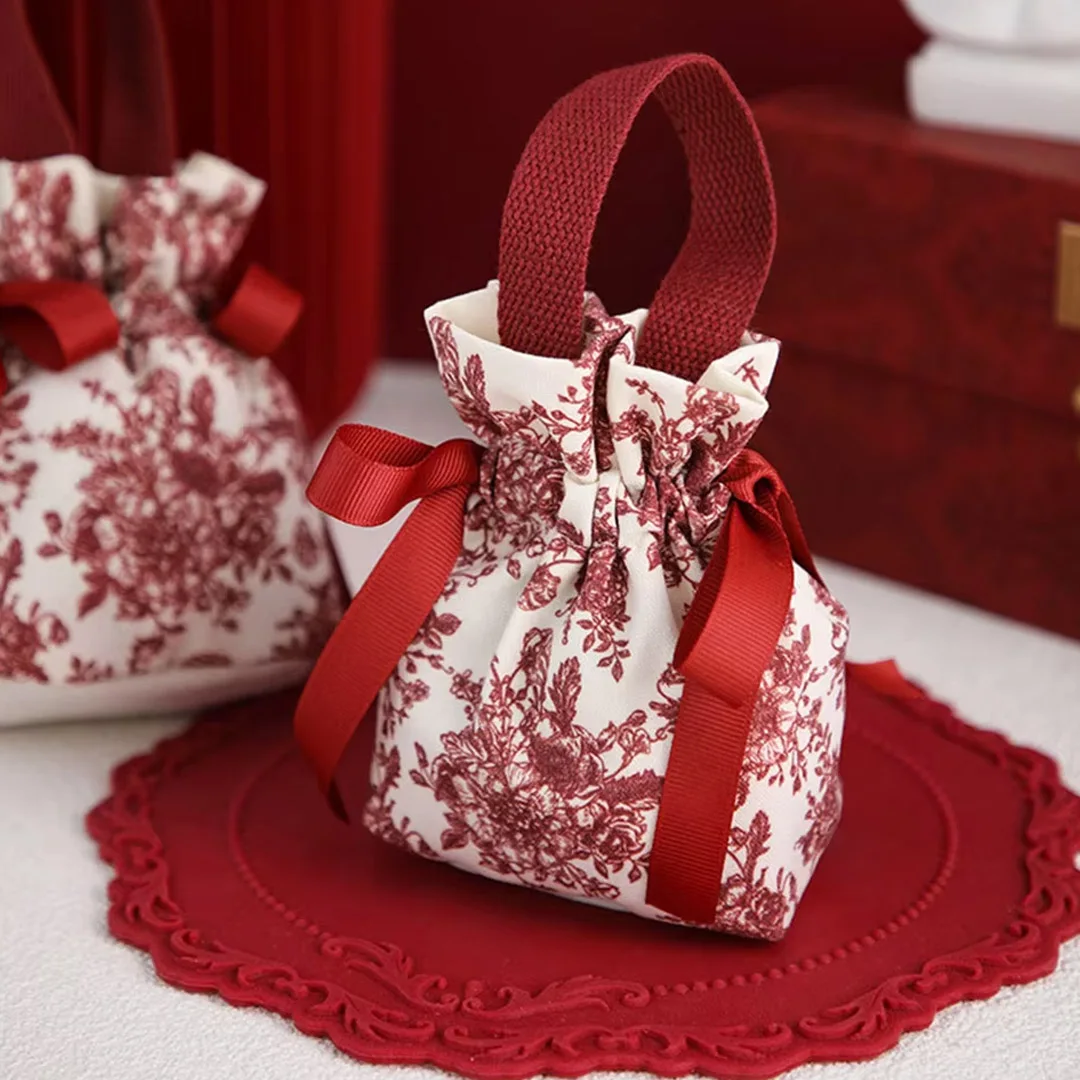 12Pcs Portable Cotton Bag With Drawstring Wedding Birthday Feast Candy Pouches Sweet Heart Girl Packaging Chocolate Storage