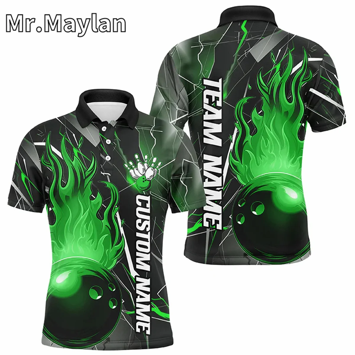 3D Custom Multi-Color Flame Bowling Ball Team Bowling Polo Shirt For Men Bowling Jerseys Outfit Gift For Bowlers Unisex Tops-022