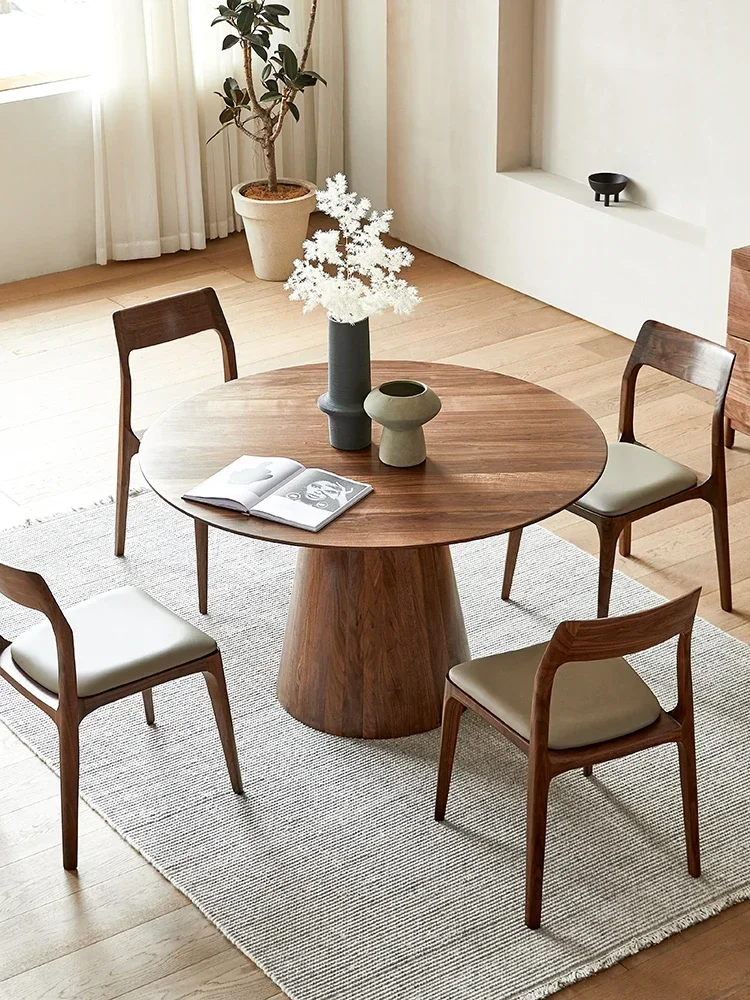 Round Table Household Solid Wood round Dining  Light Luxury Dining  Dining Room Furniture