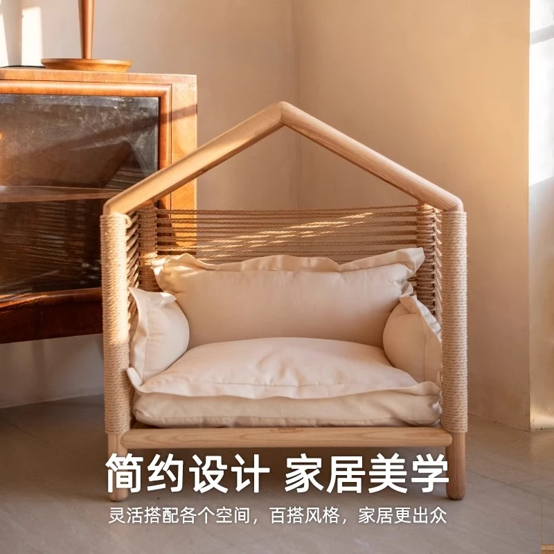 

Pet nest sofa wooden house solid wood ash log universal for cats and dogs