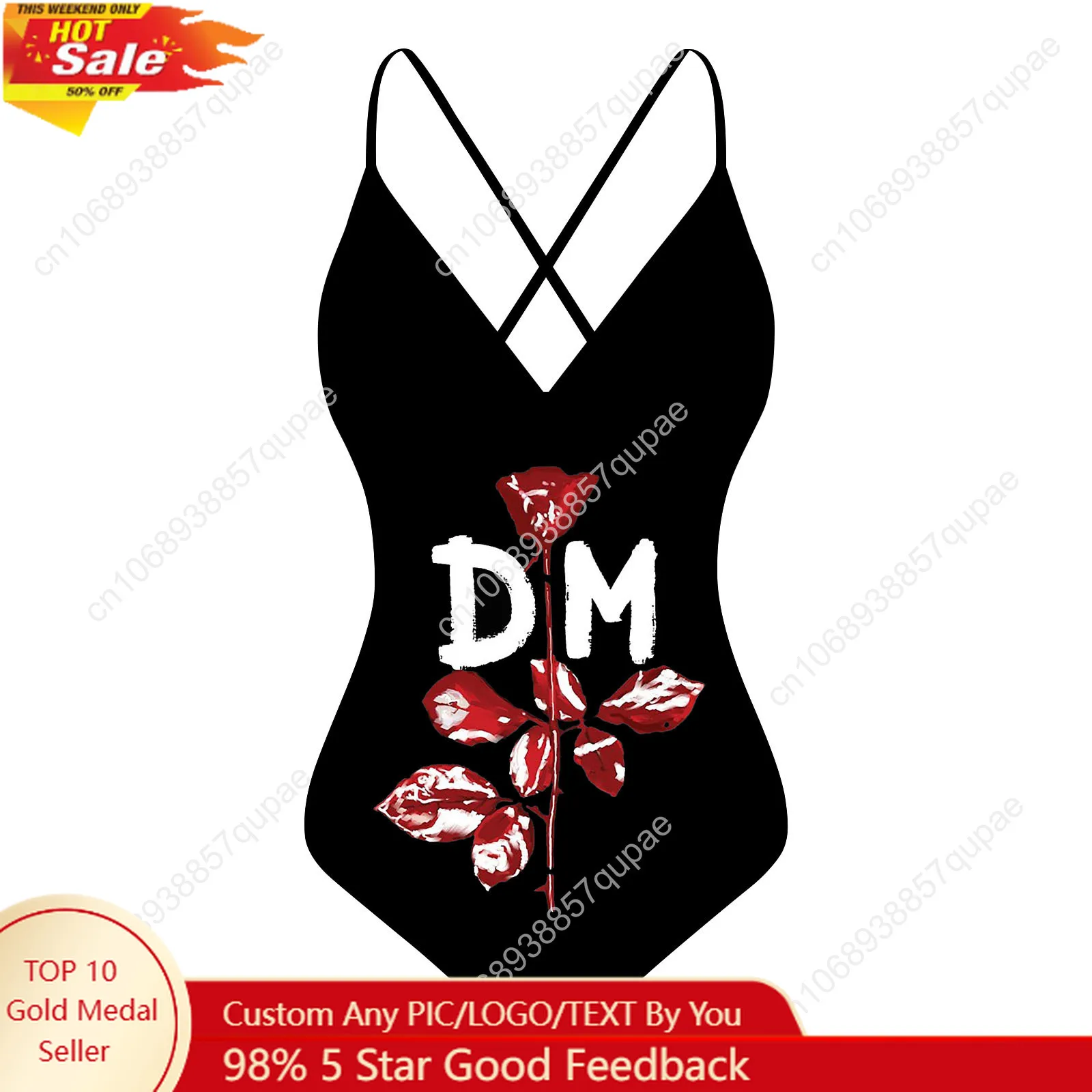 

Depeche Mode Rock Band Custom V-neck Halter Back Swimsuit Womens Bathing Suits Bikini Pool Party Beach Sexy Swimwear Beachwear