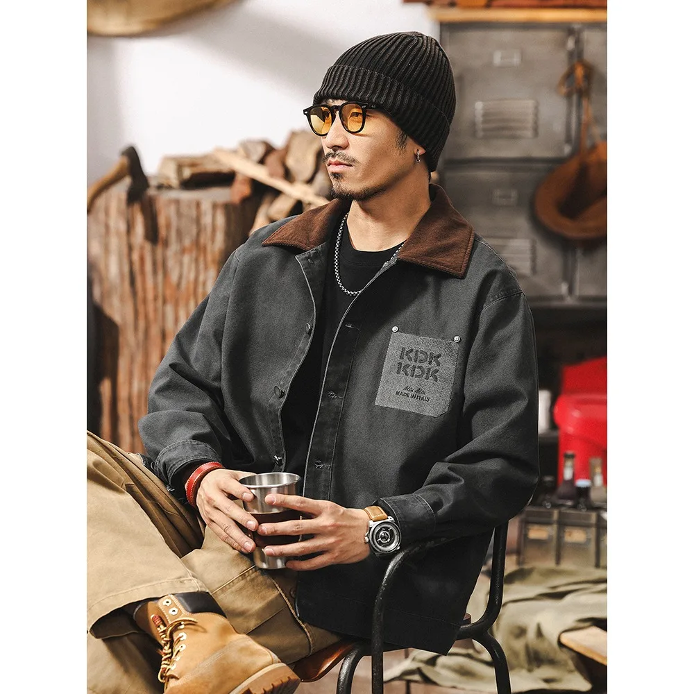 A new short workwear men's jacket from the Spring and Autumn streetwear brand, featuring American retro color contrast Detroit