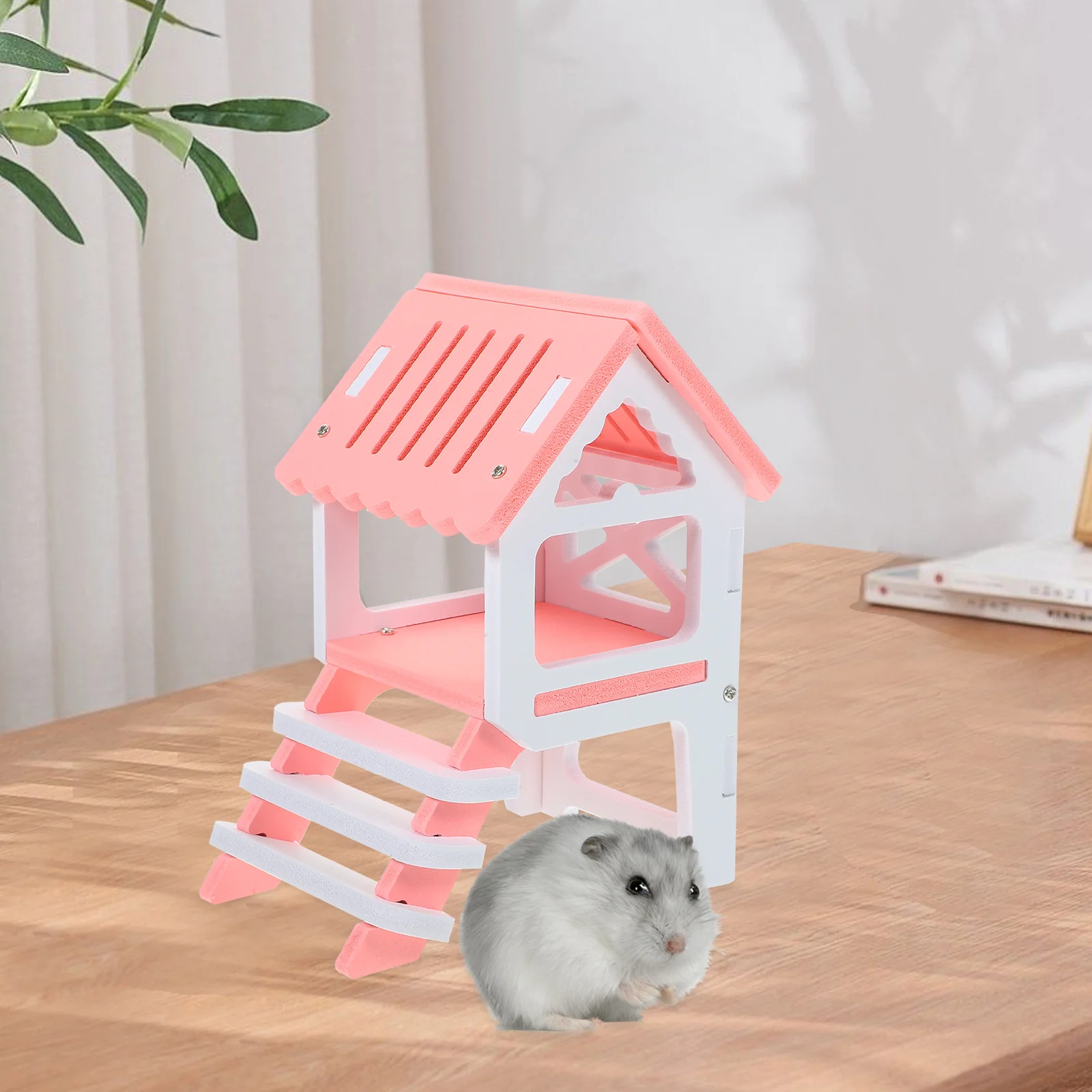 

1 Set Double-layer Guinea Pig House Hamster Hideout with Ladder Chinchilla Hideout Hamster Villa Hideout