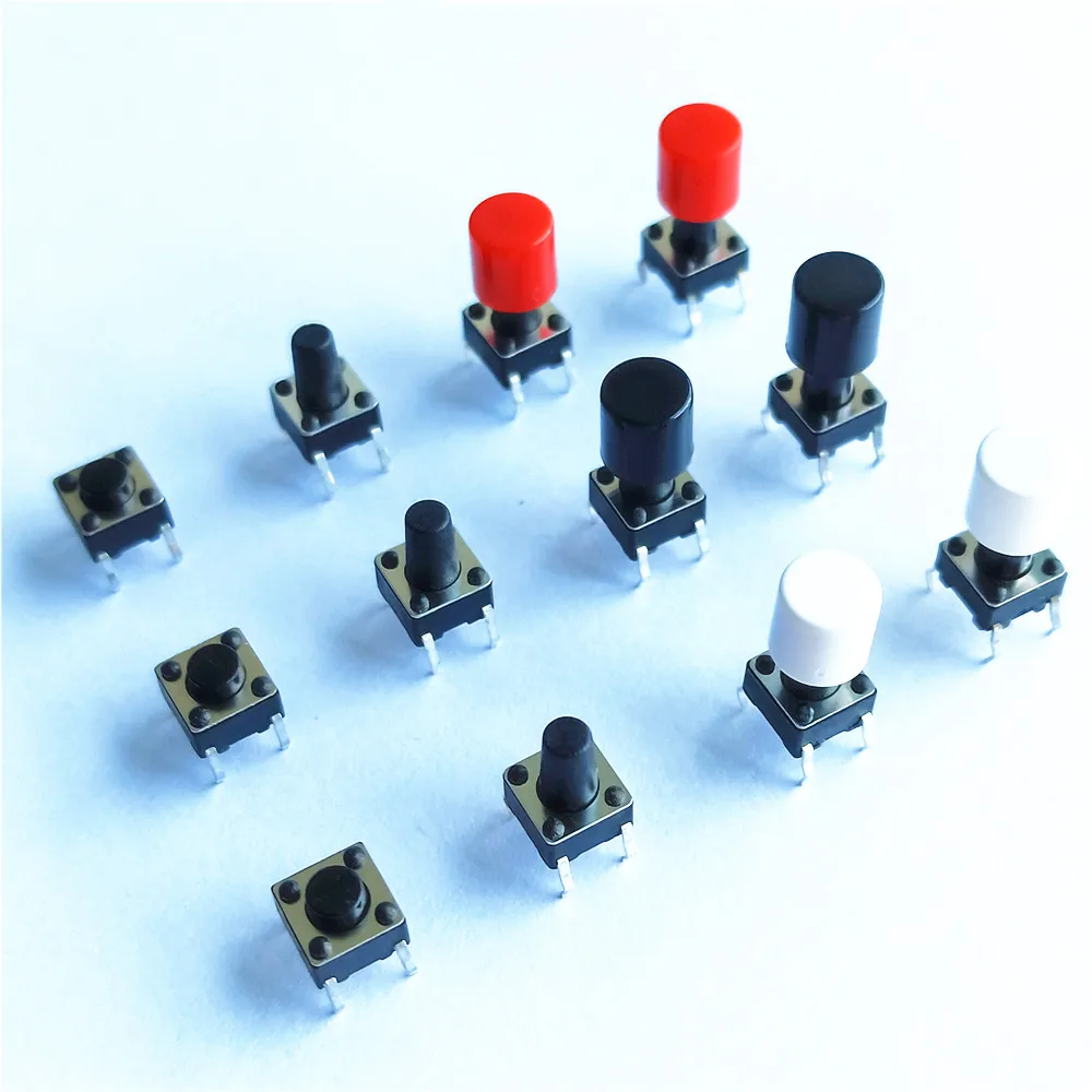 

20pcs/lot 6x6mm 10Sizes 4PIN 0.1A Tactile Tact Push Button Micro Switchs Plastic Caps Direct Plug-in Self-reset DIP Dropshipping