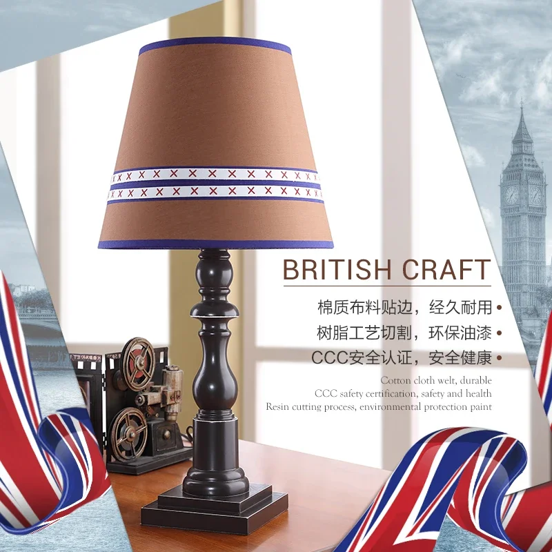 British Garden personality decoration desk lamp boy bedroom bedside lamp European retro LED fashion fabric table lamp image 4