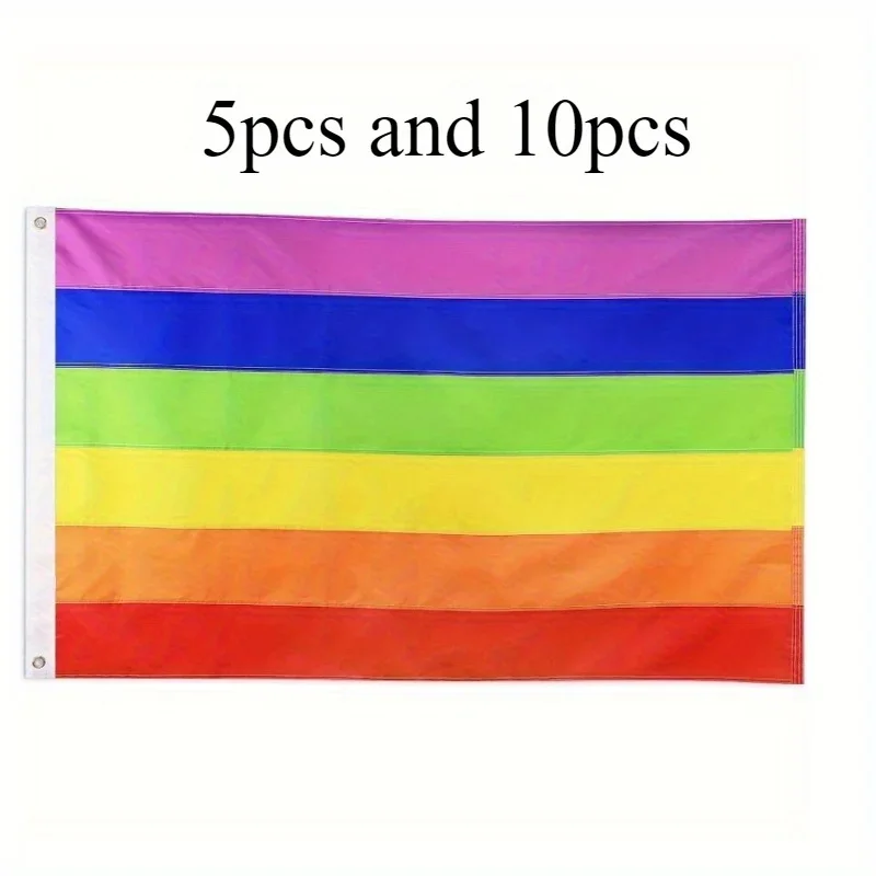 Multiple sets of 5 and 10 3x5 foot Rainbow flags - 100% durable polyester flags with sturdy brass washers