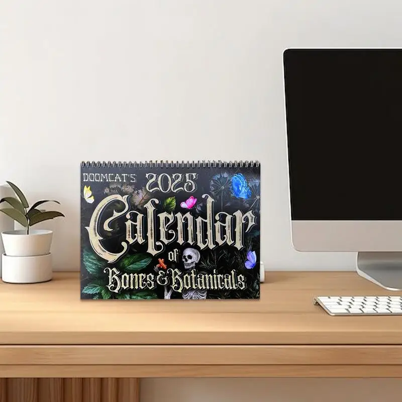 Gothic Wall Calendar | Skeleton Plants Wall Calendar | Colorful 2025 Wall Calendars 12 Illustrations Gothic Art Decor for Home