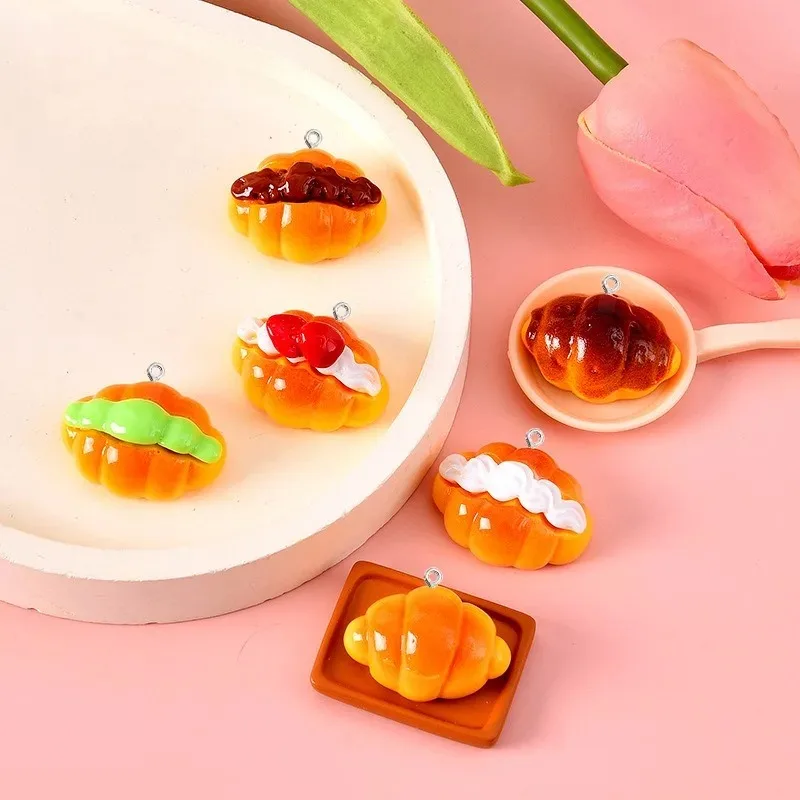 10Pcs Cute Bread Resin Charms for Jewelry Making Simulation Food Mini Pendants for Earrings Keychain Bracelet DIY Accessories