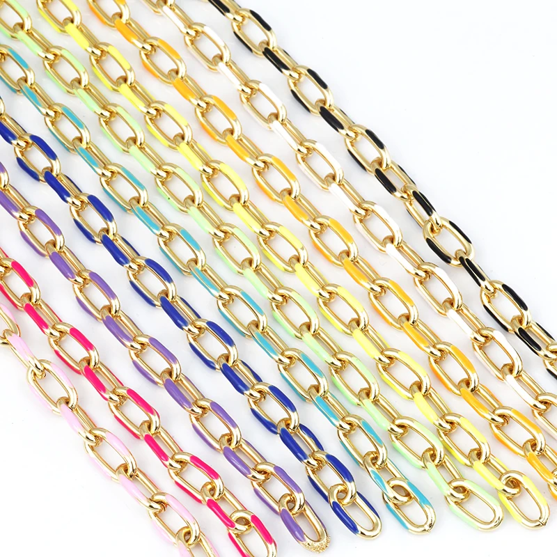 Colourful Metal Paper Clip Chunky Oval Chain , Oil Dropped, Plated With Real Gold,Not Easy To Tarnish ,1 Meter Long