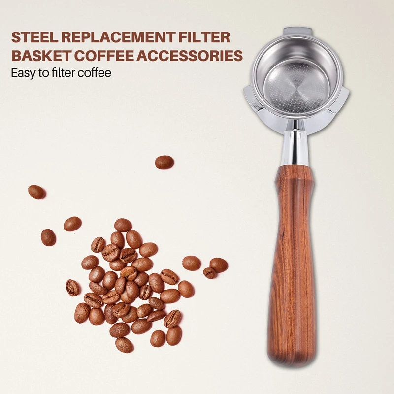 حامل فلتر بلا قعر لماكينة القهوة ، فولاذ مقاوم للصدأ ، مقبض خشبي ، ملحق احترافي ، مرشح بورتافلتر ، 54 صى