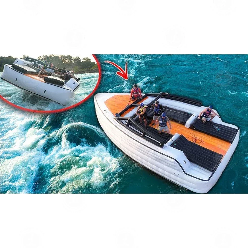 Newly Upgraded Fishing Platform Inflatable Yacht Floating Island Yacht Shape PVC Inflatable Platform