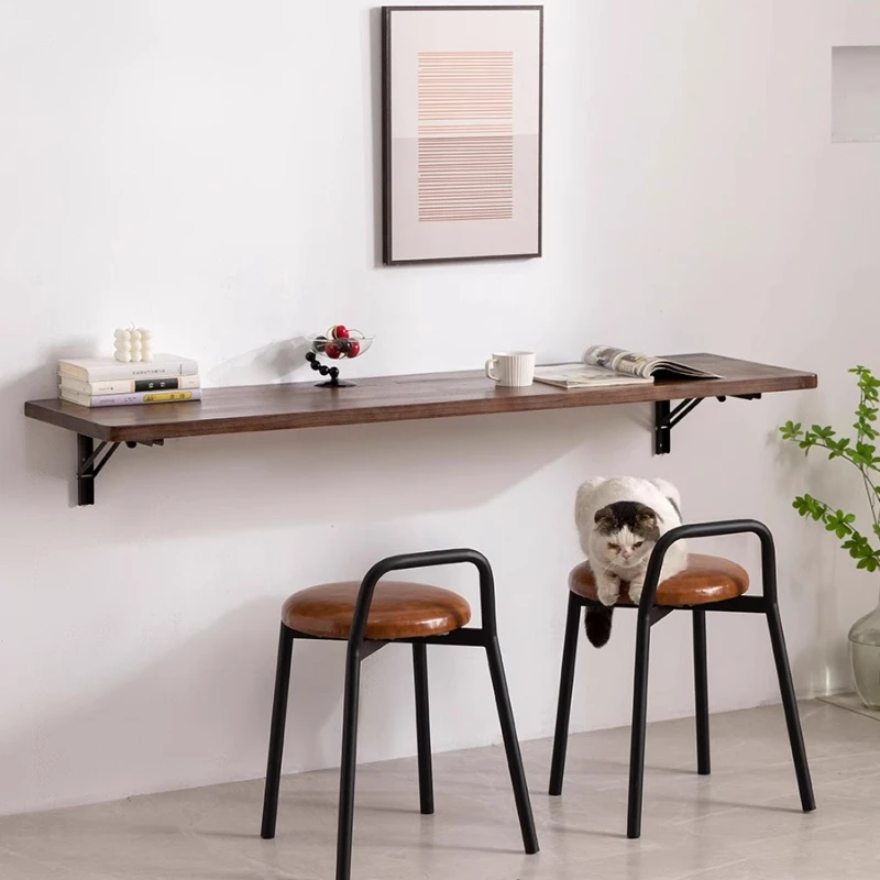 Wall Mounted Folding Table, Solid Wood Floating Desk for Cafe, Space Saving Wall Mounted Workstation, Creative Decorative Shelf