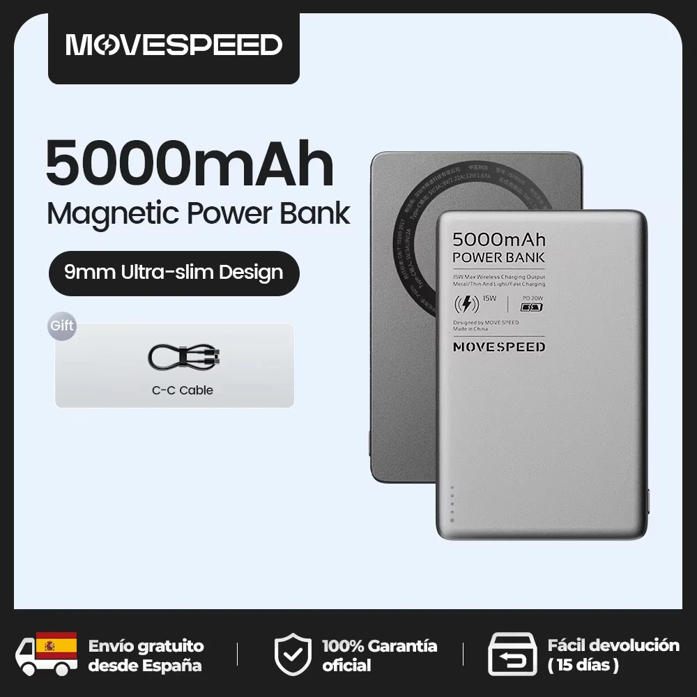 MOVESPEED S05 Magnetische Power Bank 5000 mAh Drahtlose Schnellladung Powerbank Mini Tragbares Ladegerät für iPhone 16 15 14