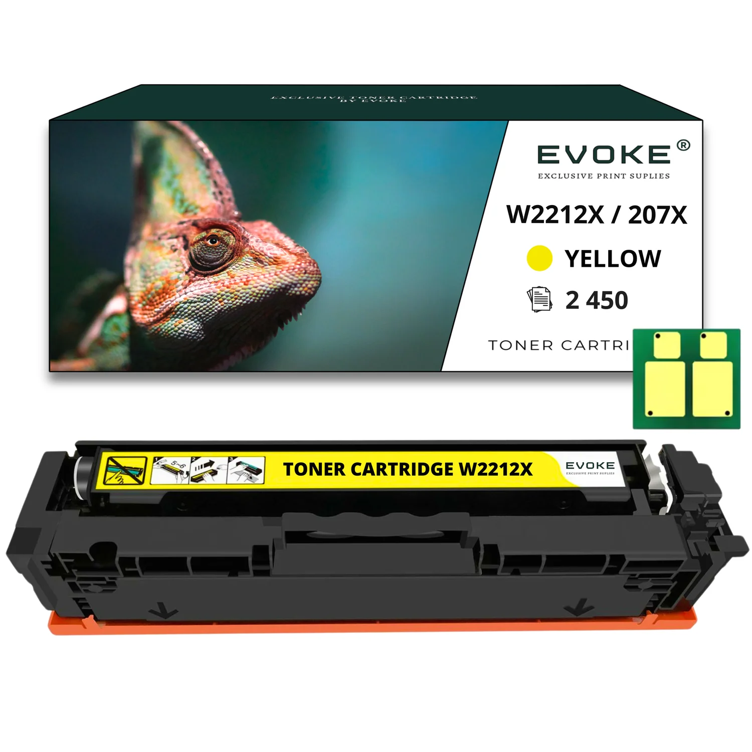 Evoke compatibele toner voor Hp W2212X 207X geel met chip 2450 pagina's Colorlaserjetpro M255Dw M255Nw Mfp M283Fdn M283Fdw