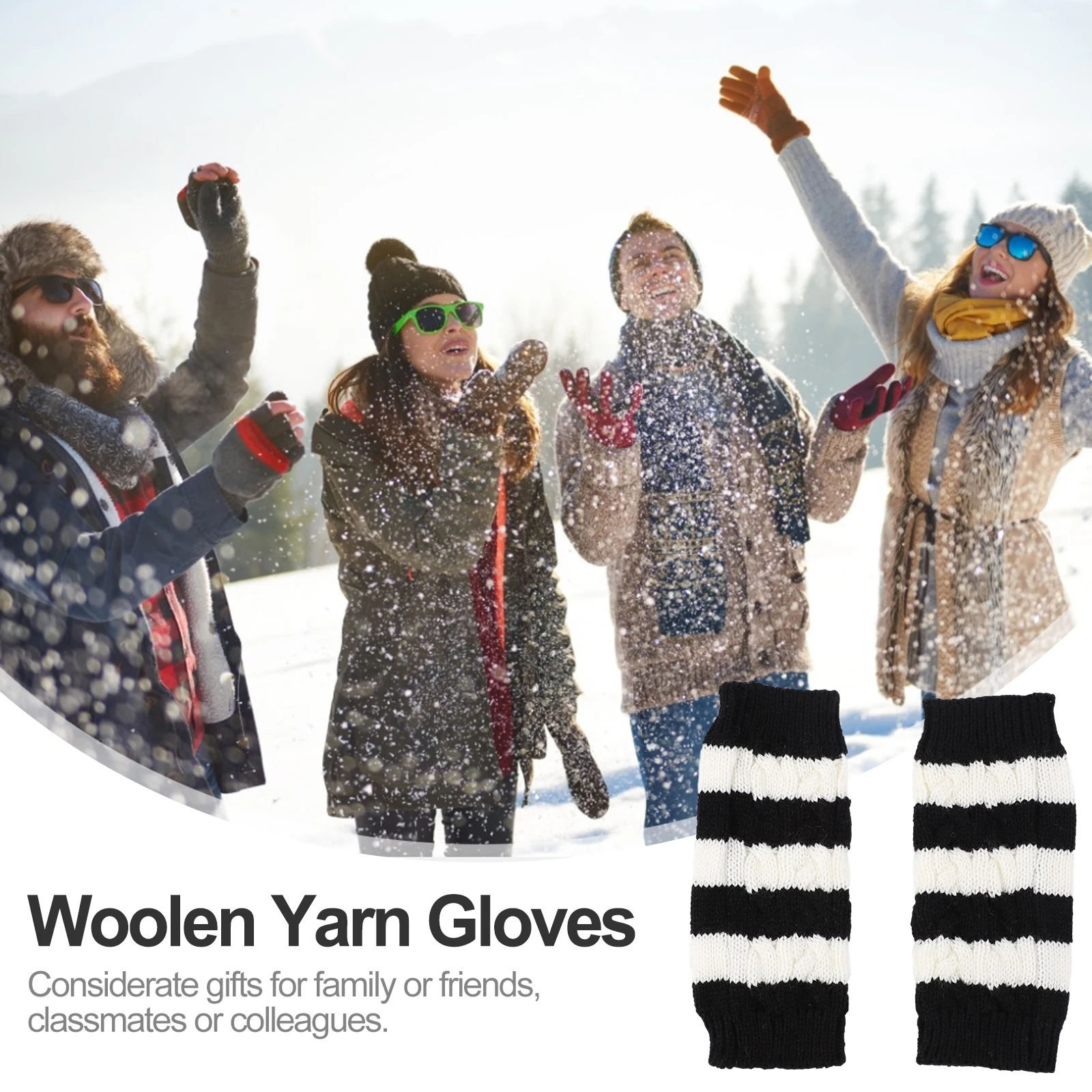 

1pcs 1 Pair Knitted Stripe Warm Winter Half-Finger Gloves Woolen Yarn Handmade For Cycling Driving Outdoor Activities