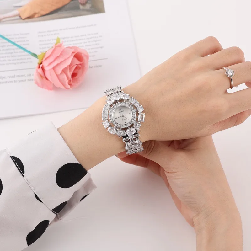 Luxury Women's Watches CZ Full Zircon Elements Crystal Bracelet Watch for Wedding Party Evening Wear Bride Watches Jewelry Gift