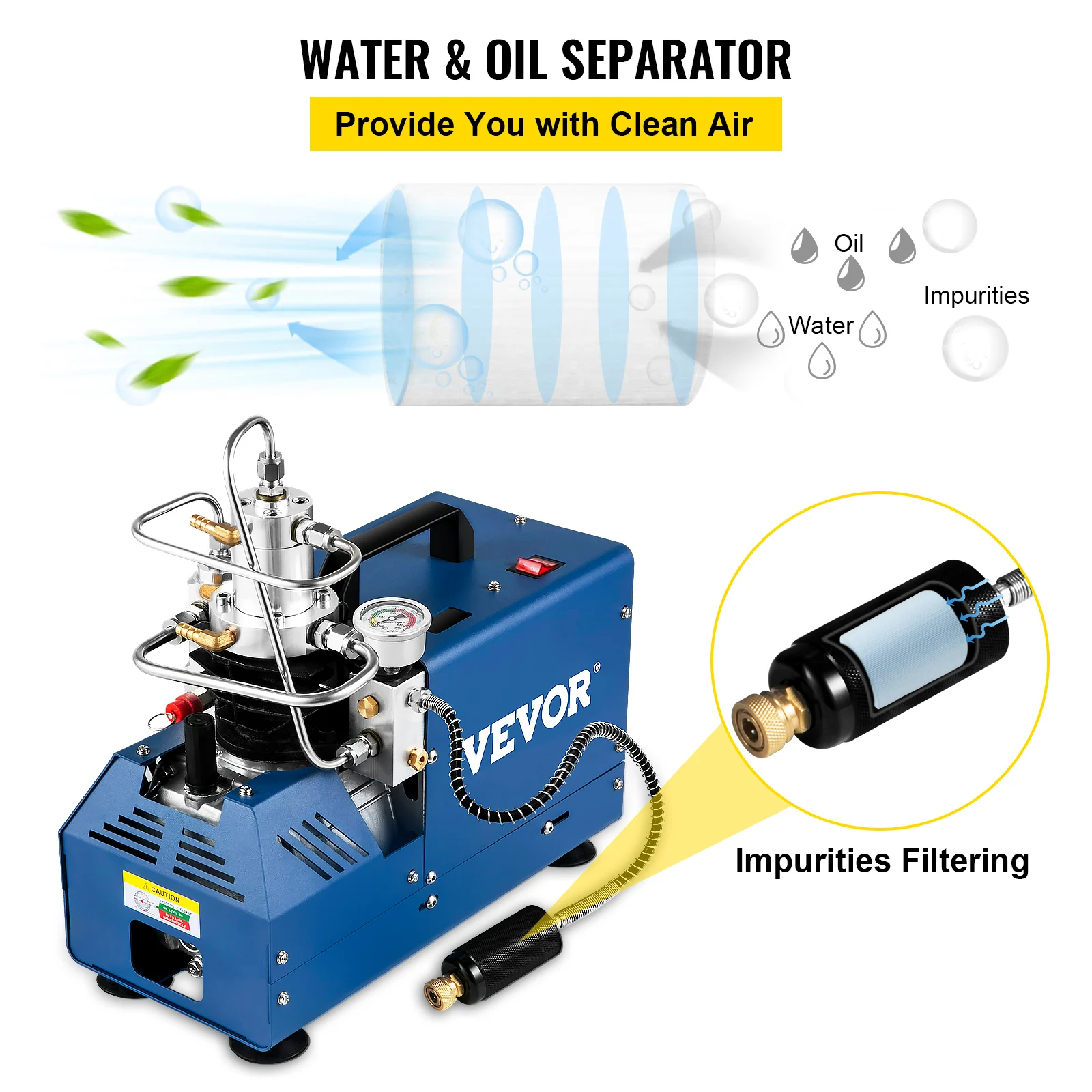 VEVOR 1800W High Pressure PCP Air Compressor Pump 4500PSI/30MPA/300BAR 220V Manual Stop for Paintball, Air Rifle, Diving Bottle