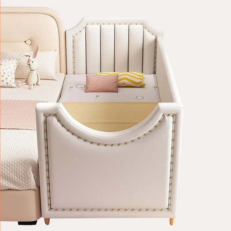 Cama de empalme de lujo ligera para niños y niñas, cama de cabecera ancha para bebés, valla alta, cama de empalme extendida para bebés con barandilla