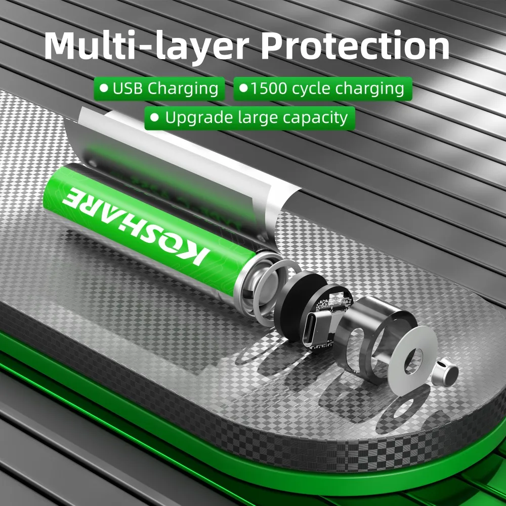 KOSHARE Li-ion AAA and AA Rechargeable Batteries USB Lithium-ion 4255mWh 1.5V AA Rechargeable Batteries+1000mWh 1.5V AAA Battery