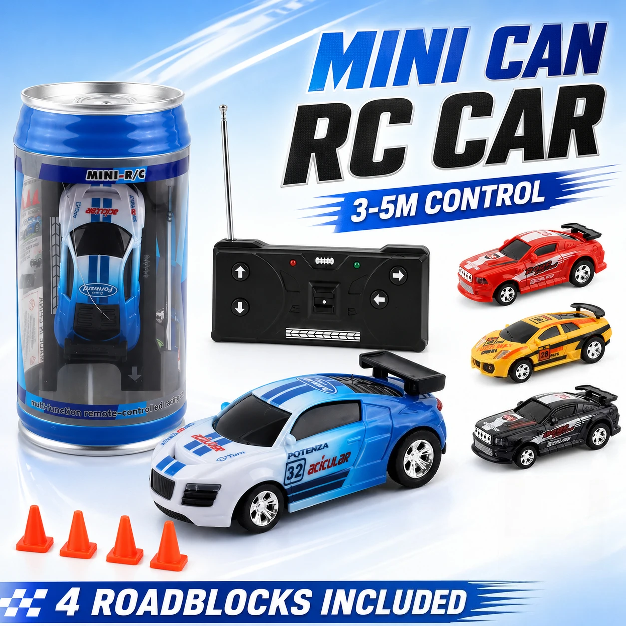 Mini Can Mini Cans RC Car Battery Operated Plastic Remote Control Racing Vehicle with Roadblocks Micro Racing Car for Kids Boys