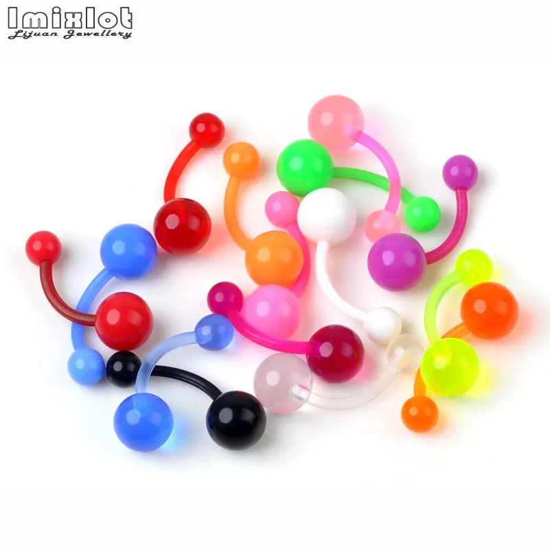 10Pcs/Lot Flexible Navel Bar Barbell Rings Mixed Belly Button Piercing Navel Jewelry Fashion Women Body Jewelry