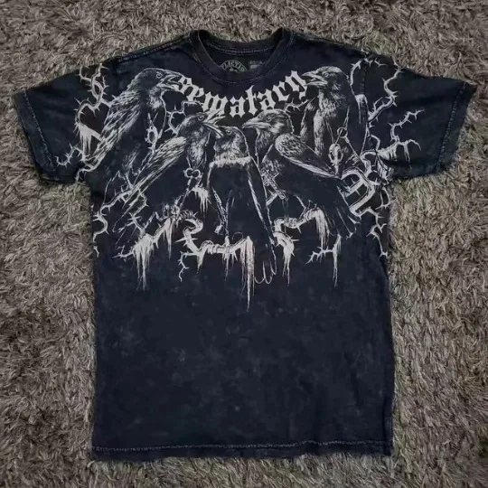 

Летняя футболка ort Sve Vintage Street Sle round Ne Print Design Crow Faionable Retro High Street вязаный хлопковый топ
