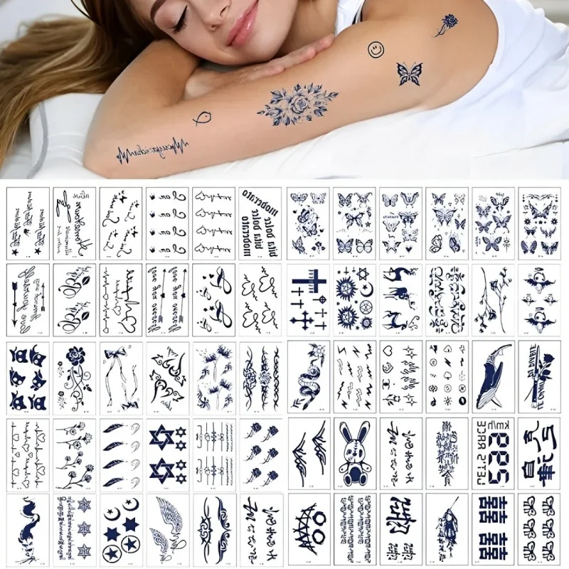 30pcs Semi Permanent Tattoos for Men Women Waterproof Tiny Letters Snake Whale Premium Fake Temporary Juice Tattoos Long Lasting