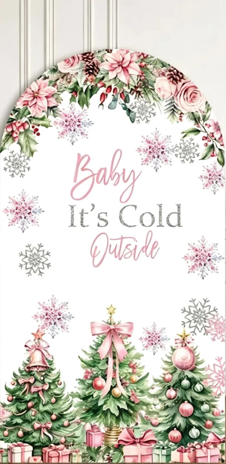 Custom Double-Sided Baby It's Cold Outside Baby Shower Arch Backdrop Cover Flower Snowflake Birthday Party Photography