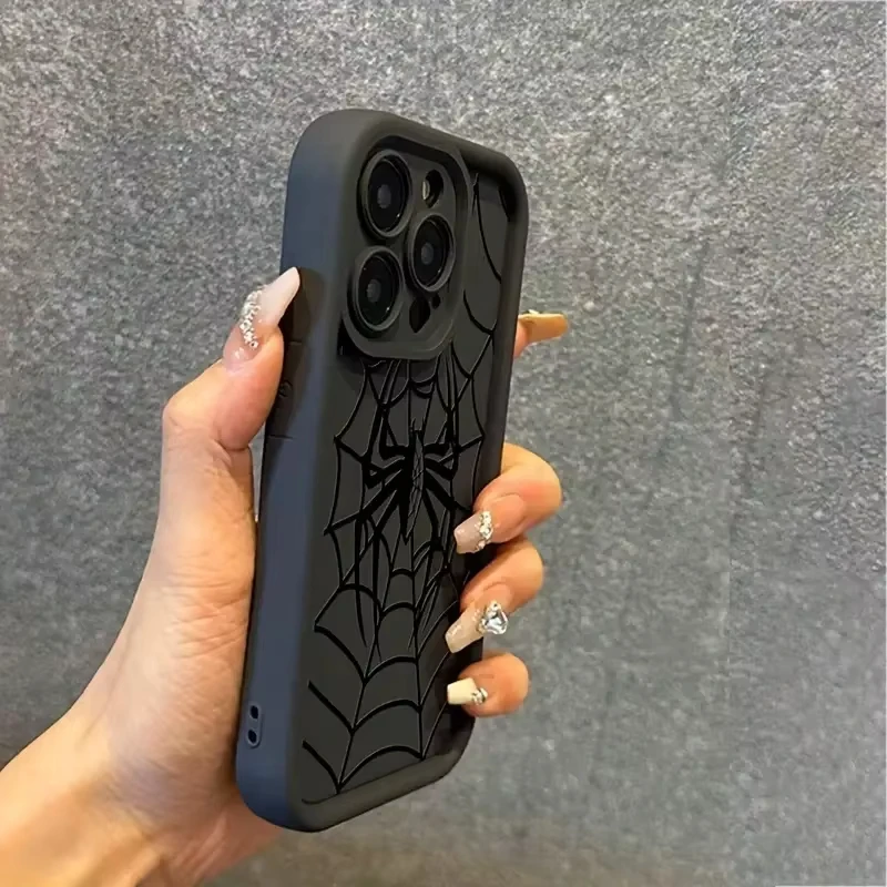 Funda con patrón de araña para iPhone 17 Air 16 11 12 13 14 15 Pro Max XS X XR a prueba de golpes, silicona mate con parachoques 5