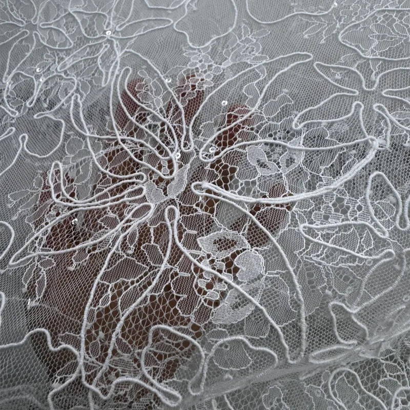 

Flower Sequin Embroidery Lace Mesh Fabric for Wedding Dress Clothing Design Cloth Diy By The Meter Sewing Material