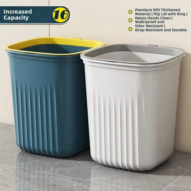 

Thiened Large Capaci Household Tra Can for Bedroom Batoom Kitchen Office with Prure Ring Big Paper Basket