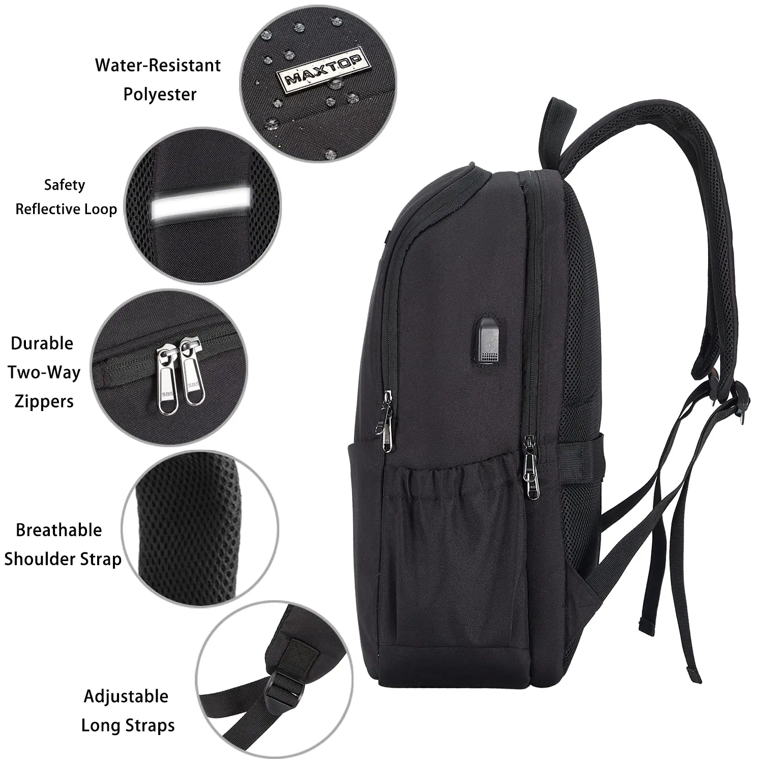 MAXTOP-mochila para portátil de viaje con puerto de carga USB, antirrobo, resistente al agua, bolsa de libros universitaria, se adapta a portátil de