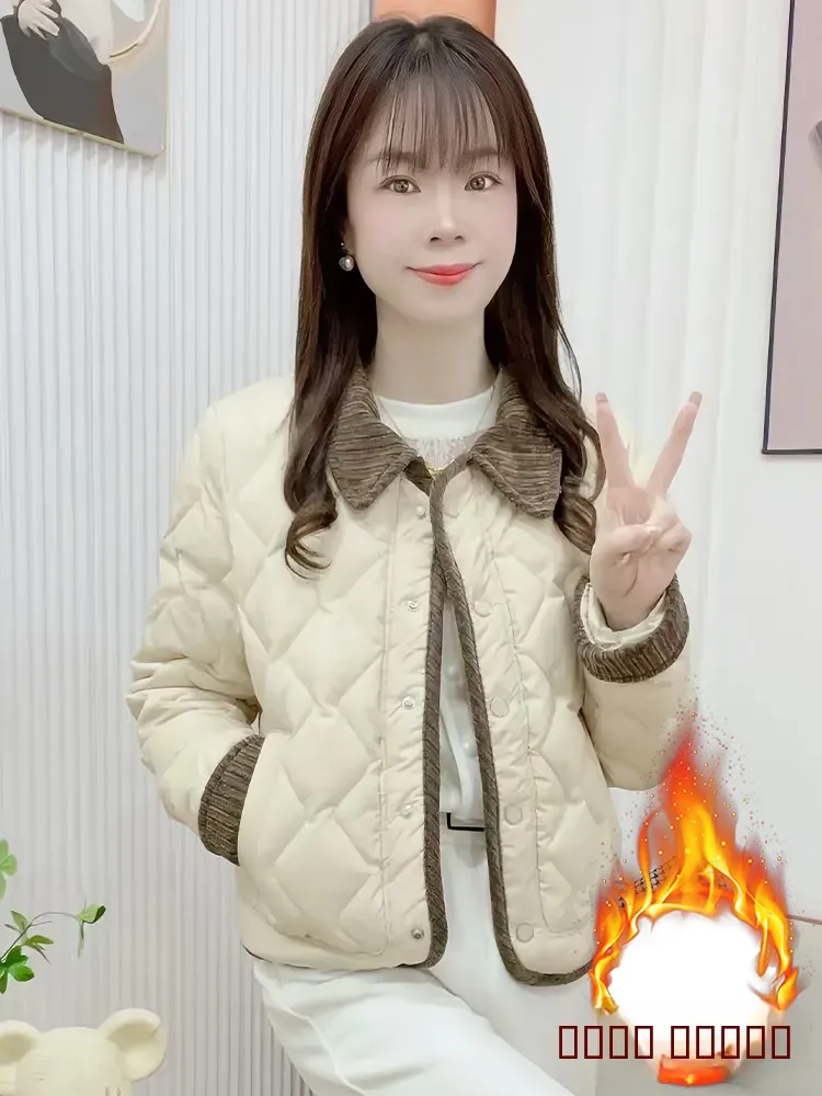 معطف شتوي نسائي فضفاض مبطن بالفرو مع ياقة، ملابس خارجية دافئة ونحيفة للارتداء اليومي