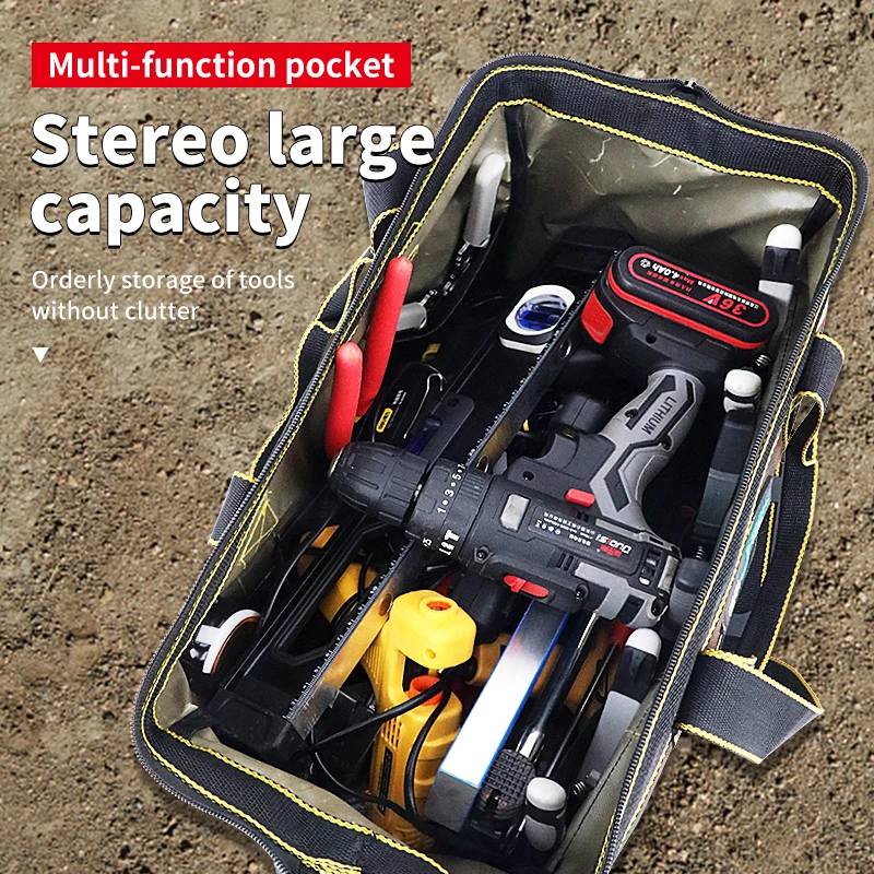 Large Soft-Sided Tool Bag with Reinforced Bottom - Spacious Multi-Pocket Design for Organizing Wrenches, Screwdrivers & Tools