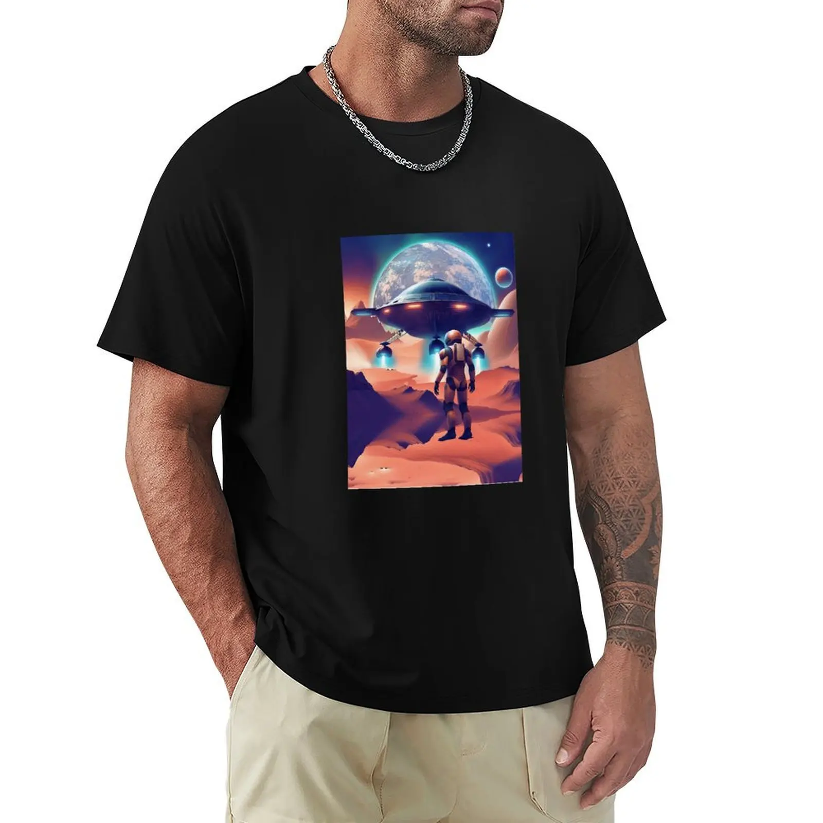 Humanoid waiting for the ship to land T-Shirt t shirt for man 100 percent cotton T-Shirt