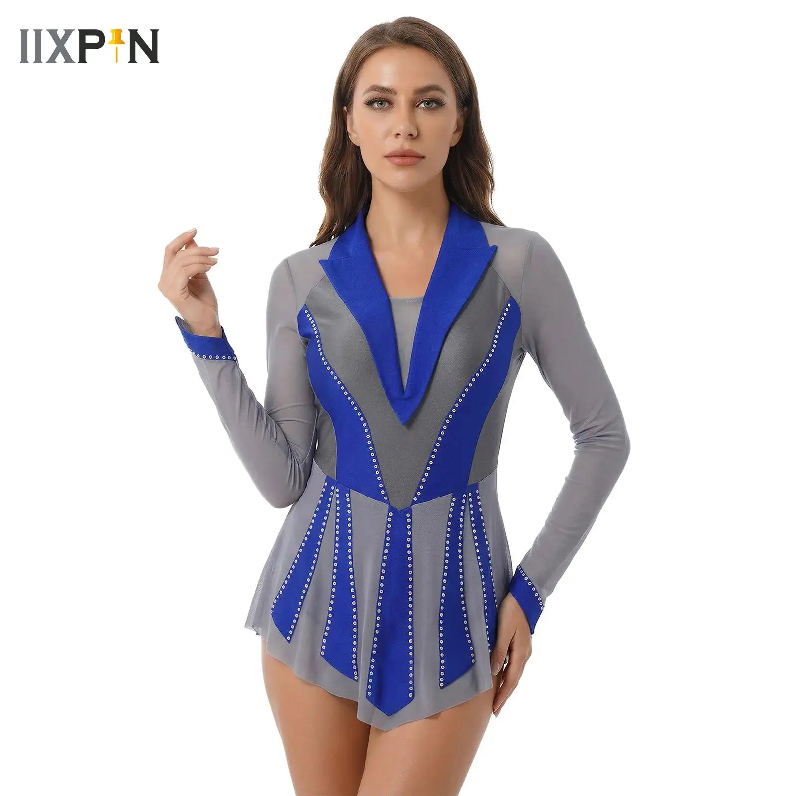 

Women Gymnastics Ballet Dress Figure Skating Lyrical Dance Performance Costume Sheer Mesh Contemporary Classical Dance Leotard