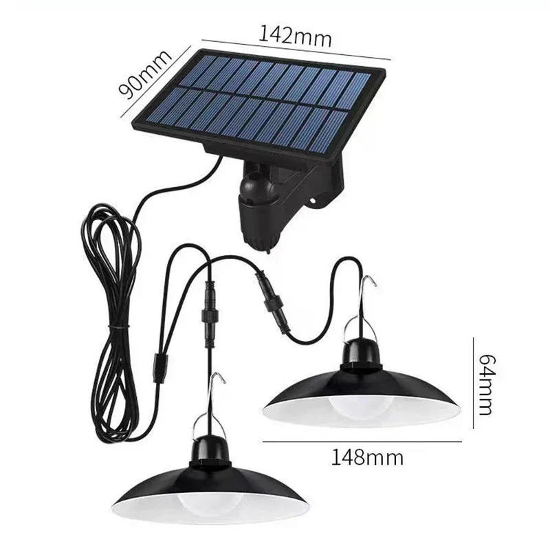 Outdoor Solar Chandelier, impermeável lâmpada LED, Double-cabeça Pendant Light, Decorações com controle remoto, Indoor Shed Roo celeiro