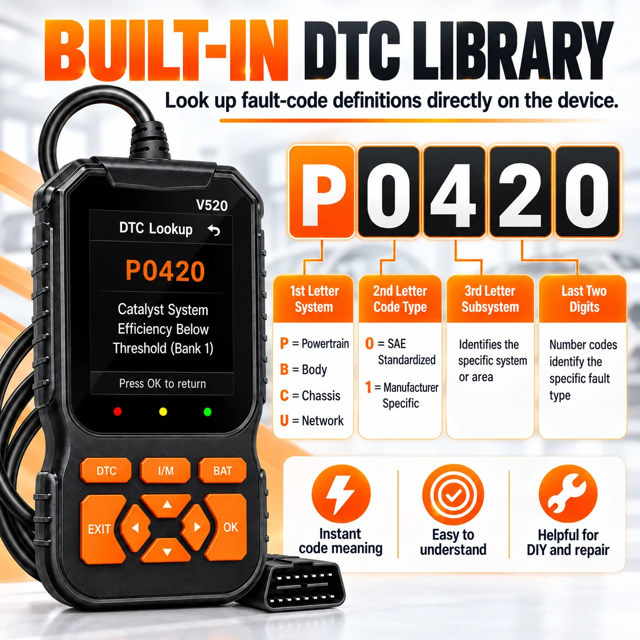 V520 Obd2 Diagnostic Scanner, 2026 Automotive Engine Code Reader, Real-Time Data Stream, Fault Code Reset, 8 Languages, Professional