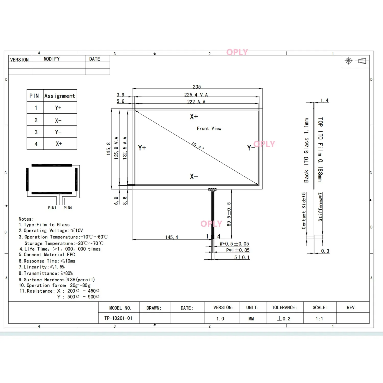 10.2 inch 4 Wire 10.2