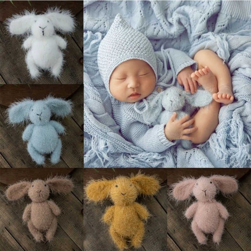 Newborn Photography Props Bunny Doll Knitted Mohair Cartoon Rabbit Doll Toy Fotografia Accessory Studio Shoots Photo Props