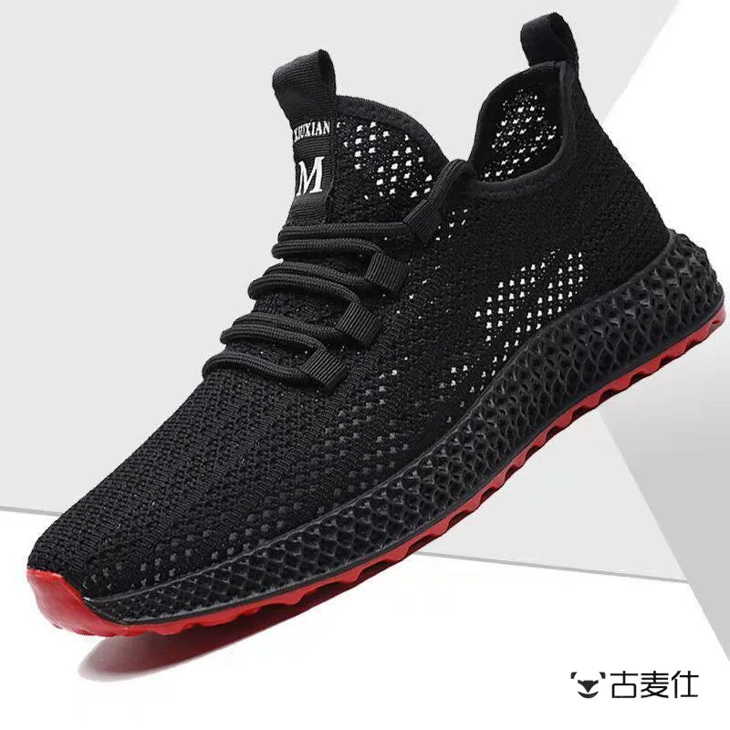 

Men's Breathable Sports Shoes Summer Casual Mesh Upper Anti-Odor Comfortable Running Shoes round Toe Mid-Cut Polyester