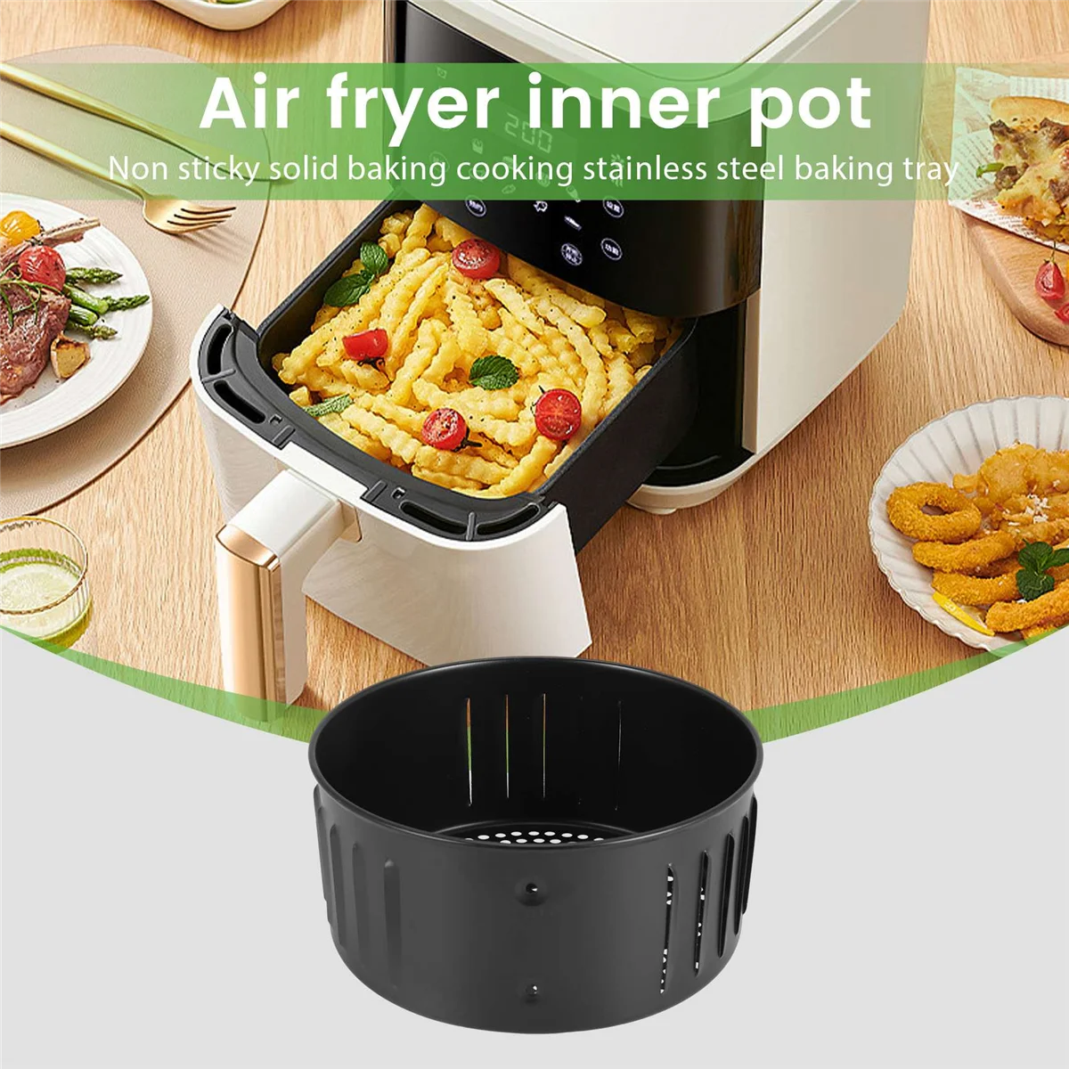 Air Fryer Replacement Basket, Non Stick Sturdy Roasting Cooking Stainless Steel Baking Tray for All Air Fryer Oven