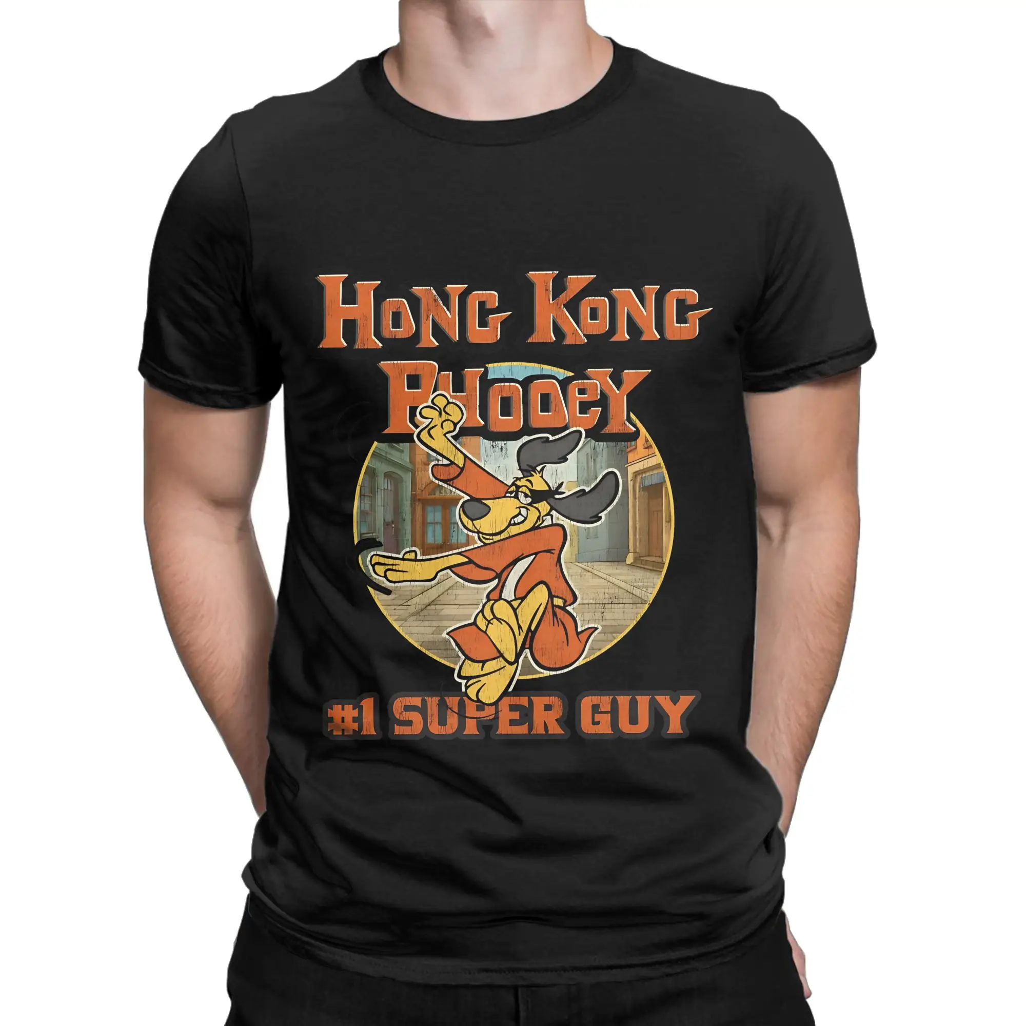 hHong kKong Phooey City Lts Worn Graphic Funny 100% Cotton T-Shirt hHong kKong Phooey Tees Tops For Men