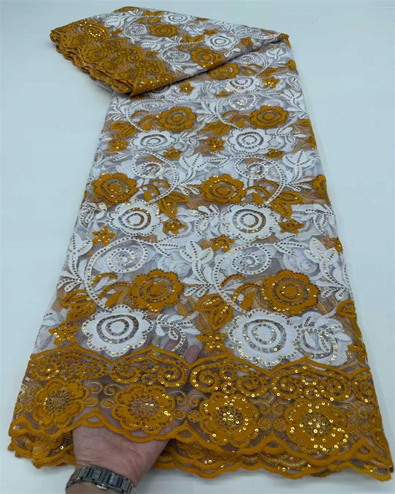 

Kalume African Sequins Lace Fabric 2025 High Quality Material Nigerian Guipure Lace Fabric for Party Dress Sewing