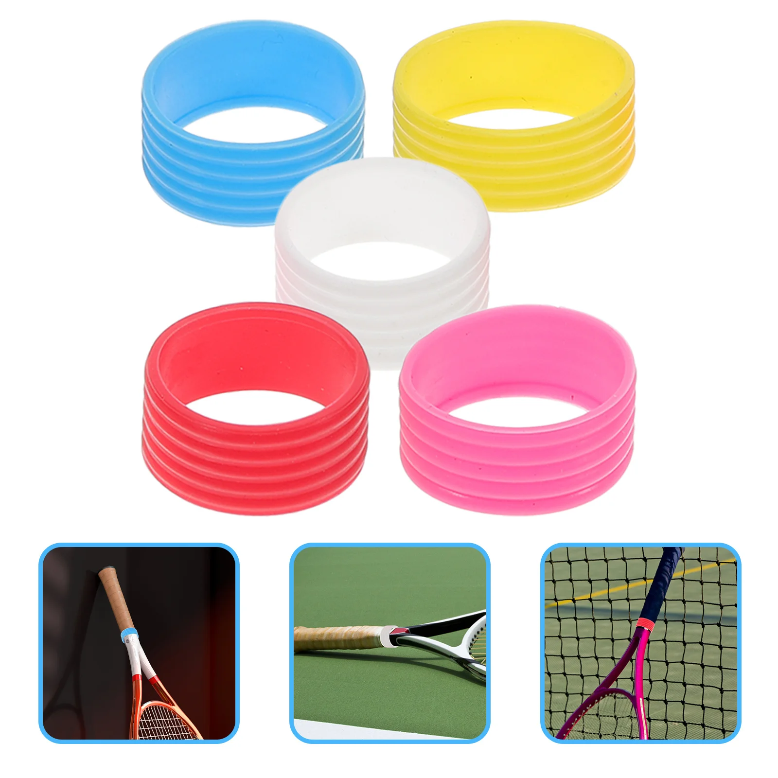 5Pcs Silicone Racket Grip Bands Absorbent Sweat Durable Overgrip Tape for Tennis Squash Badminton Pickleball Racket Use