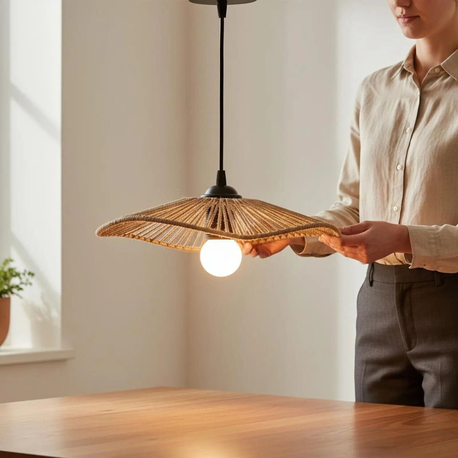 

Woven Paper Rope Lampshade Rustic Attraction Paper Rope Lamp Shade Woven Lamp Shade Easy Installation for Guesthouse