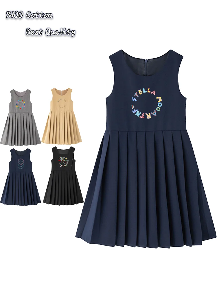 cute sweet girls dress summer fashion New casual Graffiti dot letter kids Sleeveless pleated skirt children princess dress party