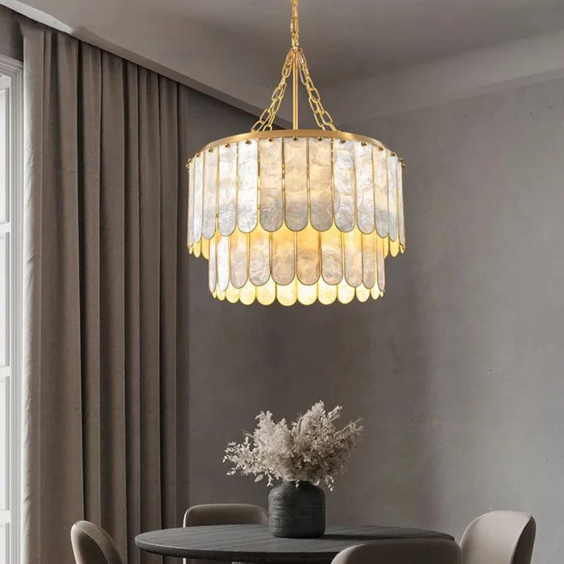 Modern Shell Pendant Lights Retro Shop Restaurant Hanging Lamps Vintage Living Room Bedroom LED Chandeliers for Room Decor