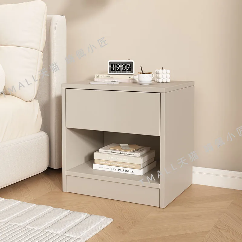 طاولة بجانب السرير خزانة داكنة إسكندنافية من الخشب الصلب مضادة للسرقة وخزانة مخفية متعددة الوظائف وأثاث منزلي لغرفة النوم باللون الأبيض الدافئ #2