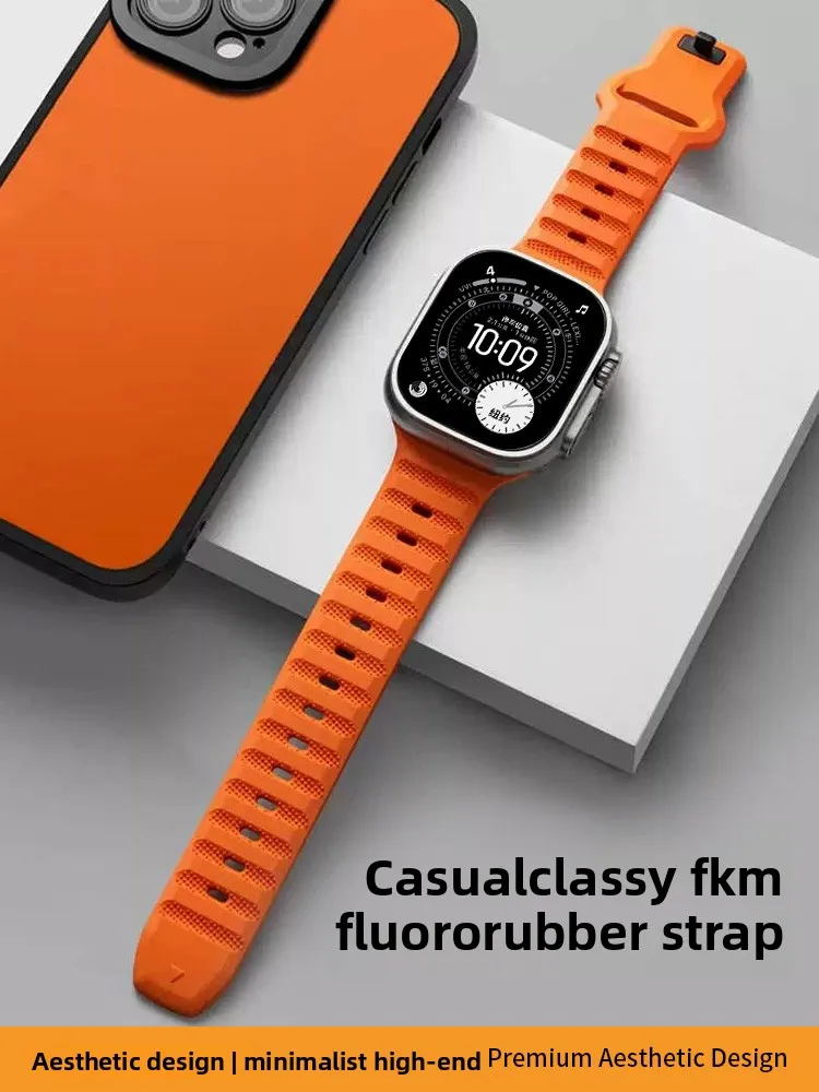Applicable Apple Watch s11 strap fluororubber silicone ultra strap sports men and women summer breathable